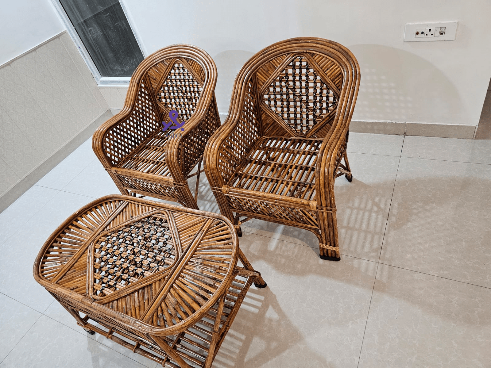 Cane Bamboo Sofa Chair,Kursi for Garden,Living Room,Home, Dining Room, Bedroom, Outdoor, Cafe, Restaurant,Balcony(Set of 2 CHAIR +1 TABLE)