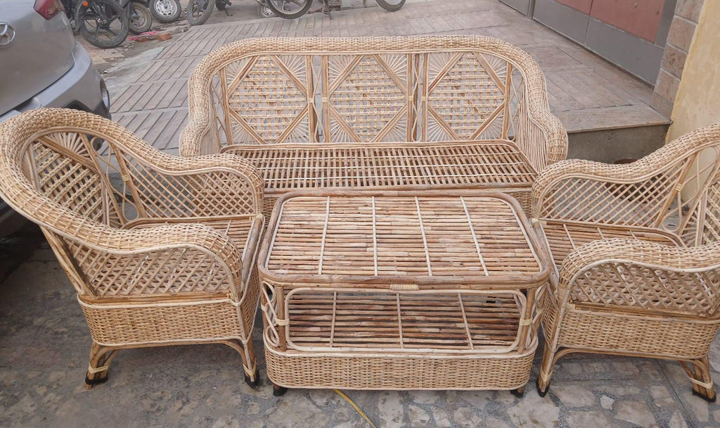 Cane Sofa Set With Table For Home, Office, Living Room, Balcony, Garden, Indoor-outdoor (Patang Weaving)