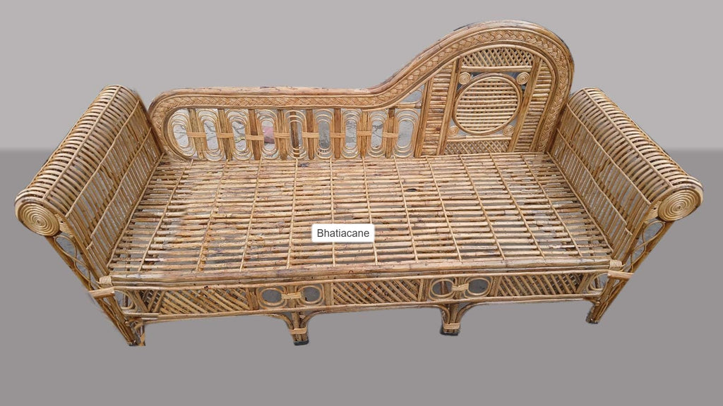 Cane 3-Seater Sofa Cum Bed – Perfect for Living Rooms, Resorts, Hotels & Offices with Two Side Handles