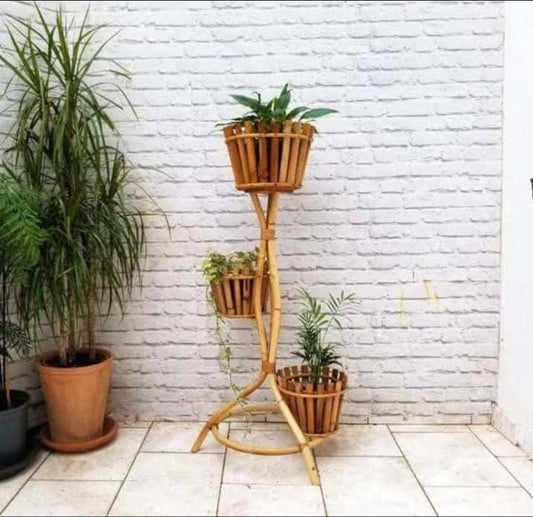 Cane Planter Stand for indoor Plants, Home, Garden, Balcony, Living Room, Flower Pot Stand (3 pot stand)