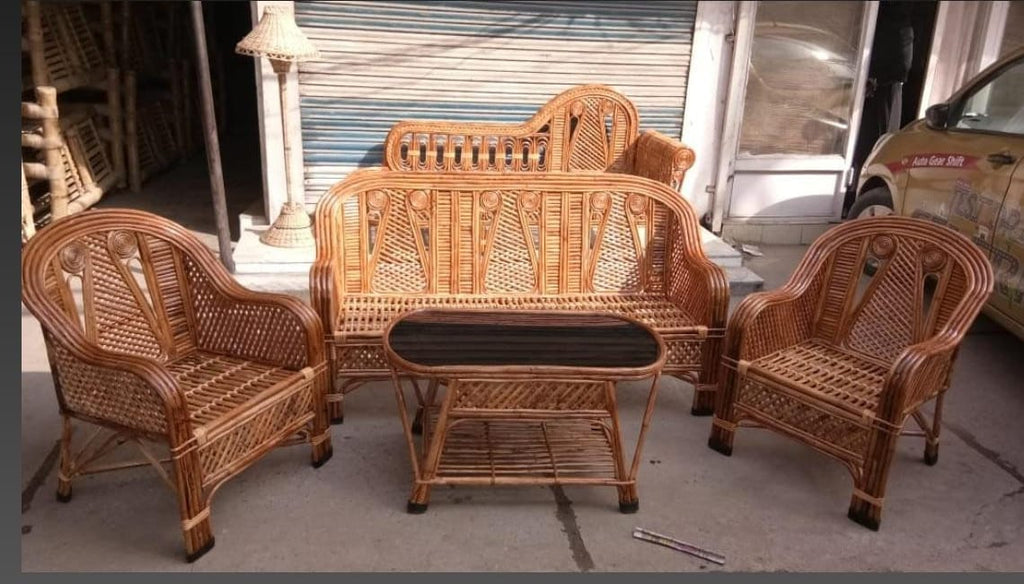 Cane Sofa Set with Table for Home, Living Room, Office, Garden, Resort with Cushion(eye)