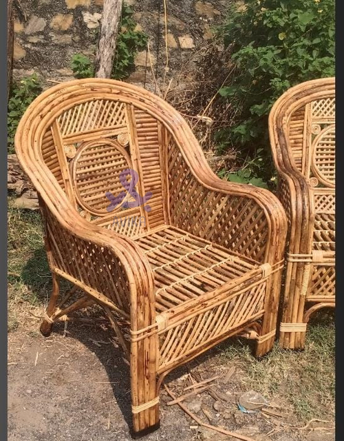 Bamboo Cane Sofa Chair for Living Room, Cafe, Pubs, Bars, Restaurants,Lawn, Cafeteria with Cushion (Ring jaal)