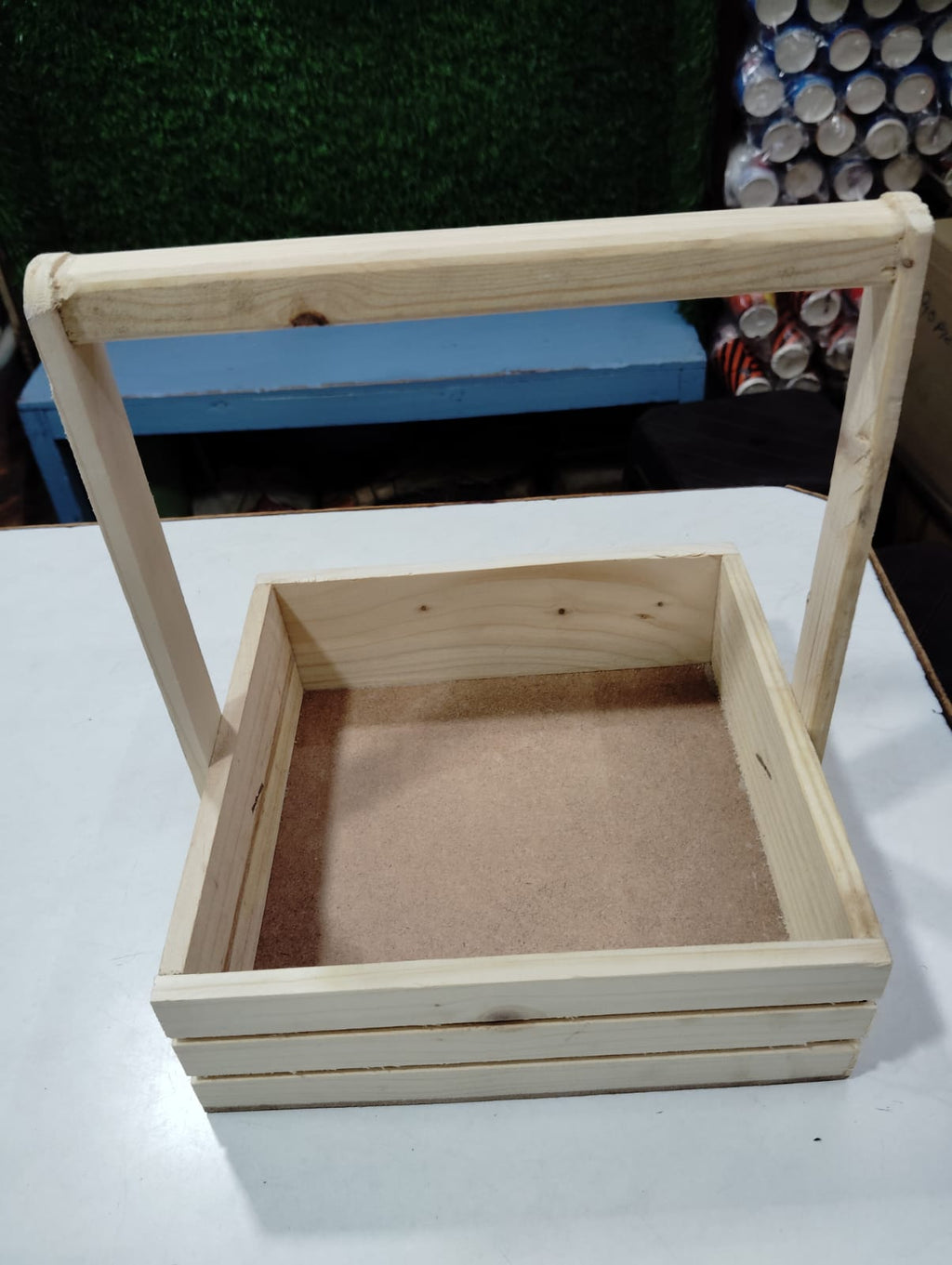 Pine Wood Gifting Square Basket with Wooden Handle(8*8*2.5 inch) pack of 2
