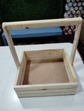 Pine Wood Gifting Square Basket with Wooden Handle(8*8*2.5 inch) pack of 2