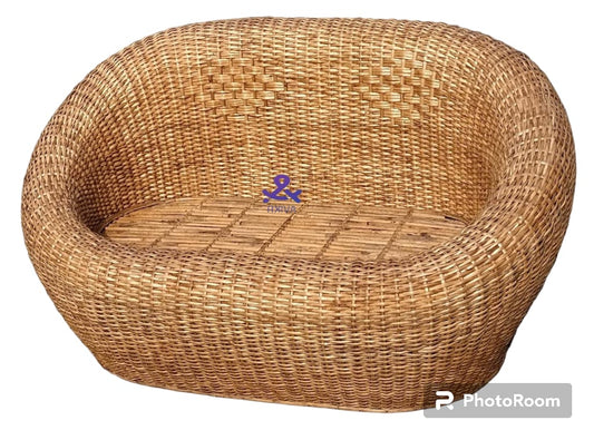 Bamboo Cane Two Seater Sofa for Home, Living Room, Office, Resort, Hotels (Apple)