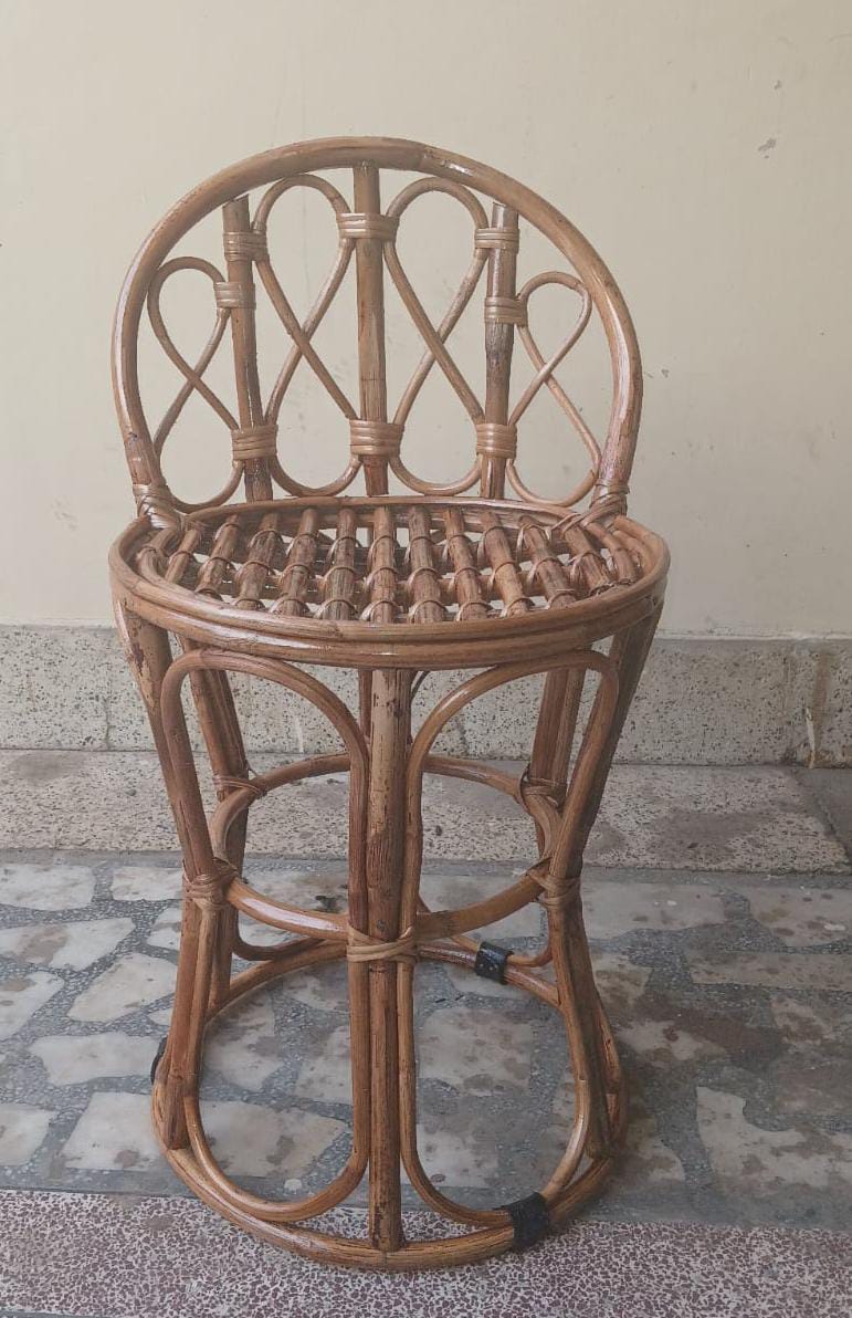 Bamboo Cane Stool with Back for Living Room, Balcony, Home Decor, Café