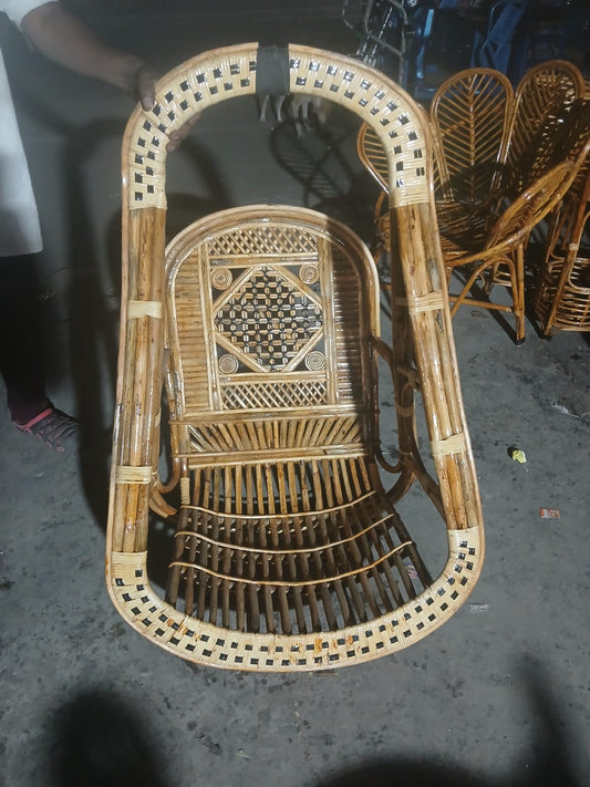Bamboo Cane Hanging Swing/Jhula with Cushion & Chain for Adults and Kids | Indoor Outdoor Use | Handcrafted | 150 kg Capacity | Balcony, Garden, Living Room Jhula