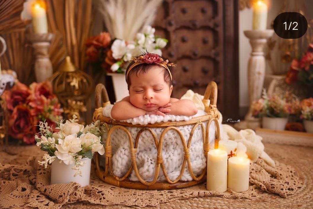 Bamboo Cane Round posing basket for newborns sitter Baby Photography P CaneFurniture.in