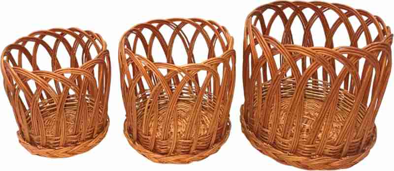 Bamboo Cane Planter Stand for Home, Terrace,Living Room, Balcony, Indoor, Outdoor Garden,Storage Basket , Fruit basket,Hamper Basket,Bread Basket (Pack of 3)