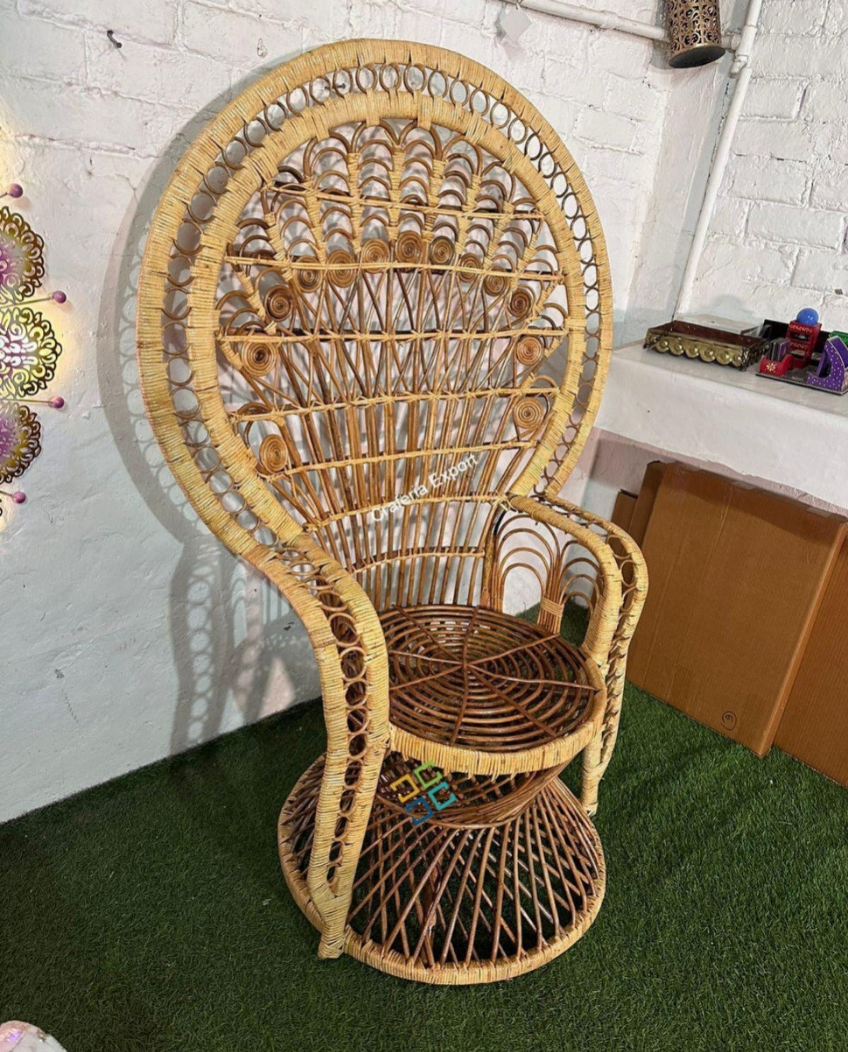 Bamboo Cane Peacock Chair - Perfect Event Seating for Weddings, Haldi Ceremonies, Hotels & Banquet Halls