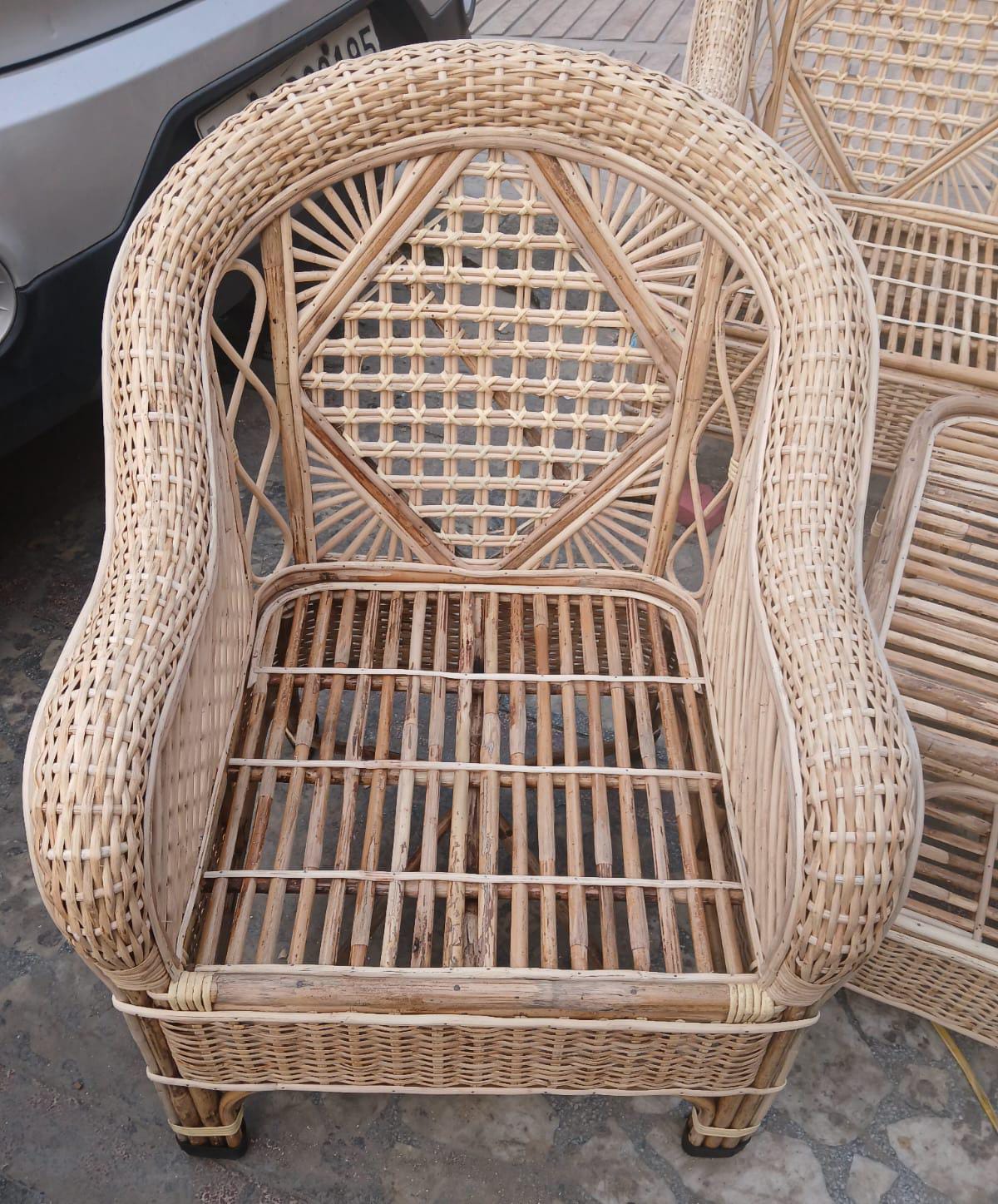 Cane Sofa Set With Table For Home, Office, Living Room, Balcony, Garden, Indoor-outdoor (Patang Weaving)