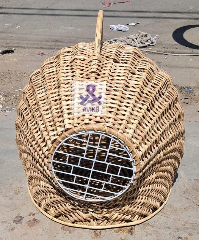 Cane Pet Carrier, Wicker Dog,cat Basket,  Wicker Pet Transporter with Lid, Travel Pet Bed