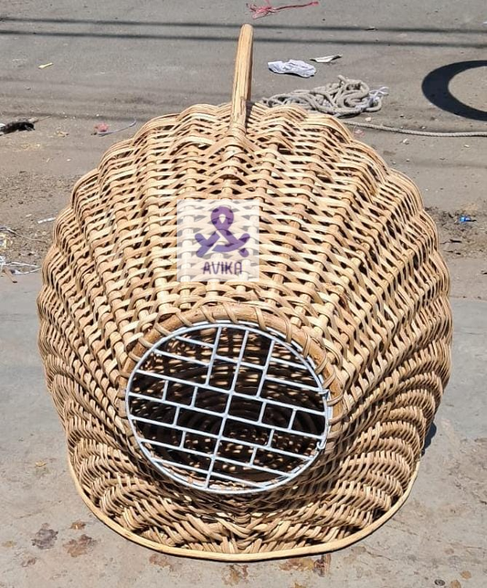 Cane Pet Carrier, Wicker Dog,cat Basket,  Wicker Pet Transporter with Lid, Travel Pet Bed