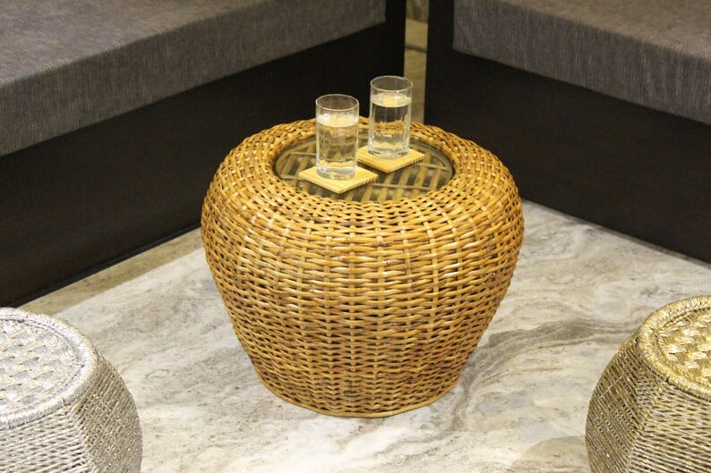 Cane coffee Table, Cane Side Table, Cane Rattan Bamboo Wicker Wood Table