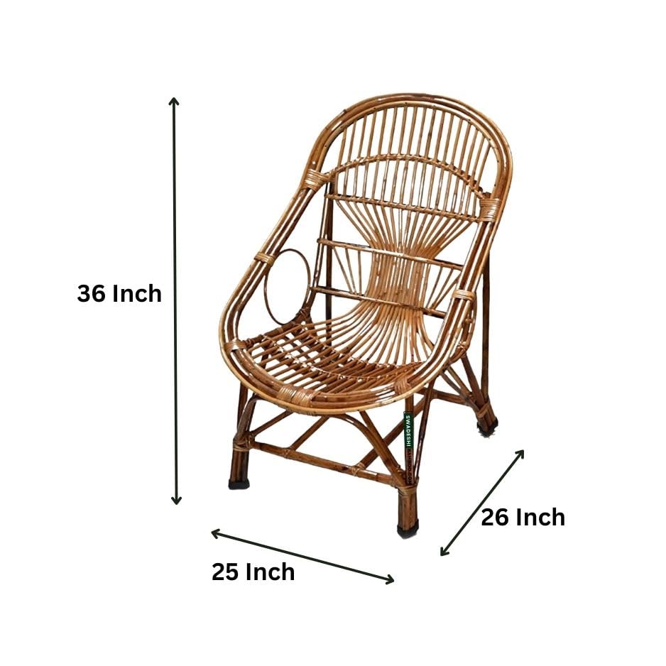 Bamboo Cane Lawn Chair Set with Table & Cushion – Perfect for Balcony, Garden & Indoor-Outdoor Seating(SET OF 2)